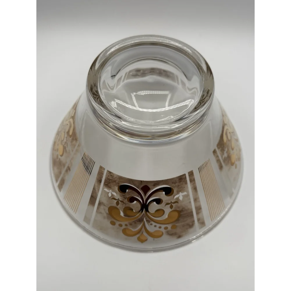 Vintage Anchor Hocking Chip Dip Bowl Set Fleur De Lis Gold White MCM 1960s Glass